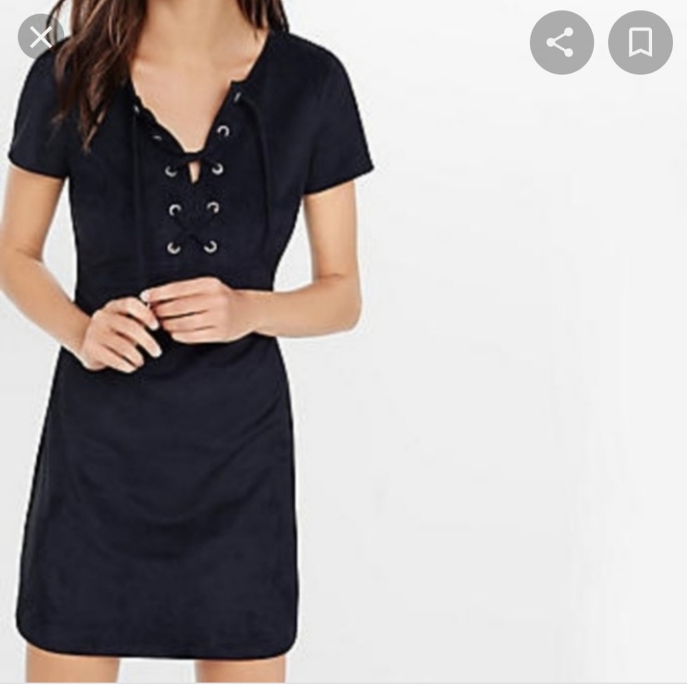 Express Suede Lace Up Black Shirt Dress NWT